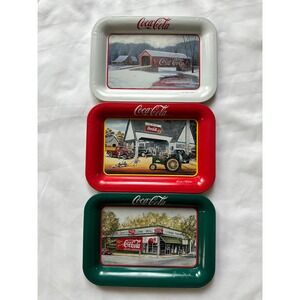 Coca-Cola Brand Decorative Metal‎ Trays Set of 3 Vintage Style Collectible 1998